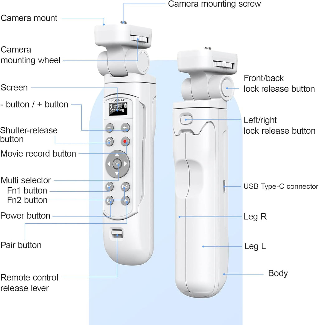 AODELAN for Nikon Camera Tripod with Rechargeable Wireless Shutter Release,Shooting Grip Remote Control Handle for P1000,P950,B600,A1000,Z6 II,Z30,Z50,Z5,Z7 II,Z fc,Z f,Z6 III,Z50 II,P1100,Z5II(White)