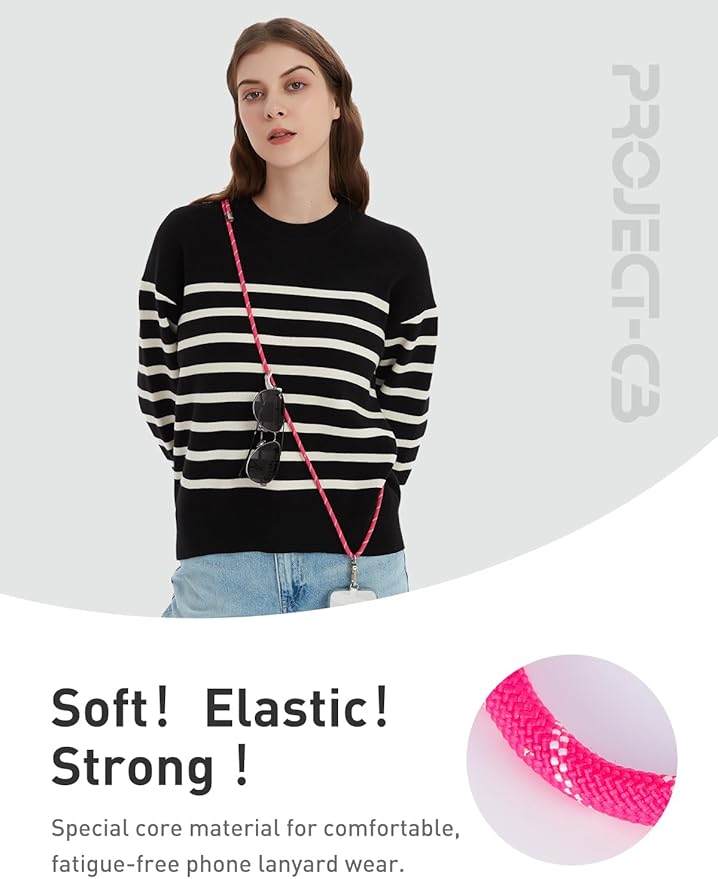 project-cb Cell Phone Lanyard 1,Phone Tether Tab 2,Crossbody Strap,Lanyards for Around the Neck,Adjustable Strap 80-160cm (Magenta-S)