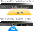 Cudy 24 Gigabit Ethernet Unmanaged PoE+ Switch, 300W, 24 * 100/1000Mbps PoE+ Ports, 2 Gigabit SFP, CCTV / VLAN Mode, 19-inch Rackmount, 802.3af/at, GS1028PS2