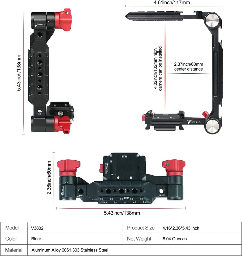 SY38 Camera Quick Release Foldable Half Cage,Camera Cage Compatible with SY22 SY38 SY50 Quick Release System,Compatible Arca and 38mm 50mm Bayonet and Tripod on The Market,V3802