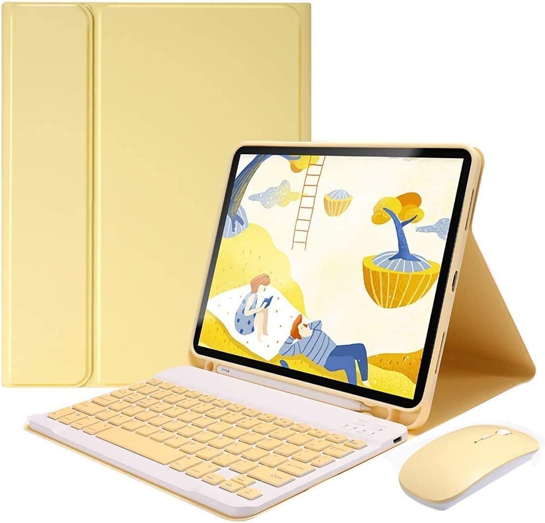 AnMengXinLing Keyboard Case for iPad Air 11 inch (M3 2025/M2 2024) with Mouse, Case for iPad Air 5th/4th Gen with Keyboard Cover with Pencil Holder, Yellow