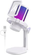 MAONO Gaming Microphone for PC with Noise Cancellation, USB Condenser Mic for Computer, Mac, Laptop, PS5, Streaming, Podcast, Twitch, YouTube, Discord, GamerWave DGM20 White
