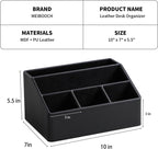 PU Leather Desk Organizer, Luxury Remote Control Holder for Home, Office Desk Accessories Table Caddy Bedside Nightstand Organizer (Black)