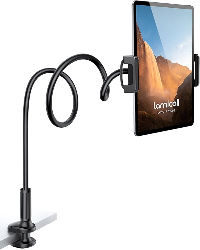 Lamicall Gooseneck Tablet Mount Holder for Bed - Flexible Tablet Arm Clamp for Bed Compatible with Pad Mini 7.9, Air 9.7, Pro 10.5, Kindle, Switch, Galaxy Tabs, More 4.7-11" Device - Black