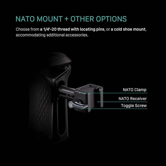 Tilta Xeno Side Handle for Filmmakers & Cameras - Black | Secure Connection & Helps Prevent Rotation | Adjustable Height | Textured Silicone Grip | Convenient Assembly (NATO)