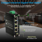 Industrial Gigabit 4-Port Ethernet Switch - Hardened 10/100/1000Mbps Fiber with 100/1000M Adaptive SFP Slot, Din Rail/Wall Mount, Unmanaged Network, 12-48V DC, 5-Port