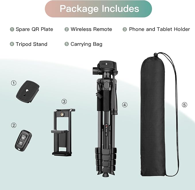 Victiv 68" Phone Tripod Stand, Tablet Tripod for iPhone iPad with Remote and Holder, Phone Stand for Video Recording Travel Photo Vlog Photography, Compatible with Smartphone Digital Camera