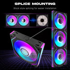 Jungle Leopard Interstellar V2 120mm PC Reverse Blade Case Fan Infinity Mirror Module Daisy-Chain ARGB Fan Triple Pack with Controller Suitable for Computer Case & 360mm AIO Cooler(Black-3pack)