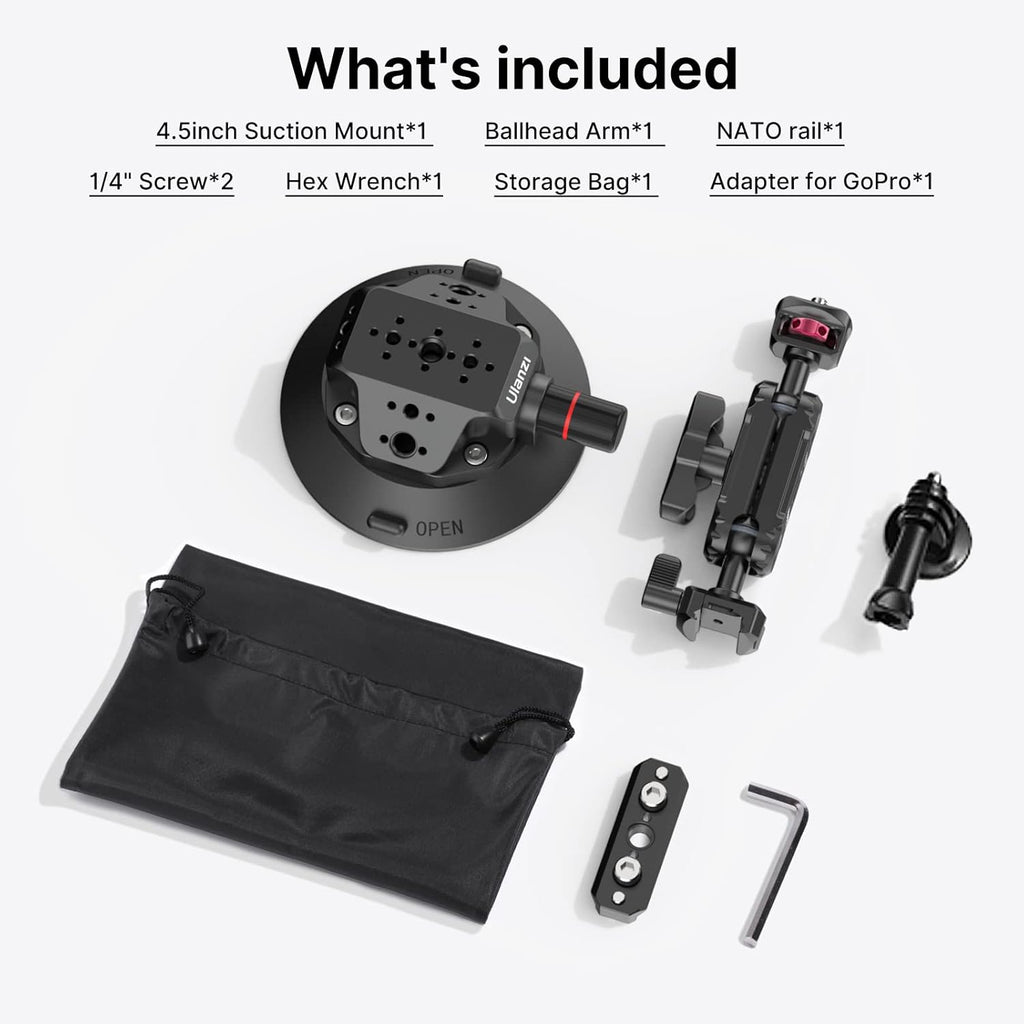 ULANZI SC-02 Suction Mount 4.5'', Magic Arm Bracket for DSLR Cameras Action Camera Video Shooting Filming, Compatible with DJI OSMO Pocket 3/Insta 360 x5/OSMO 360/Sony/Canon/Nikon/Fuji Action Cameras