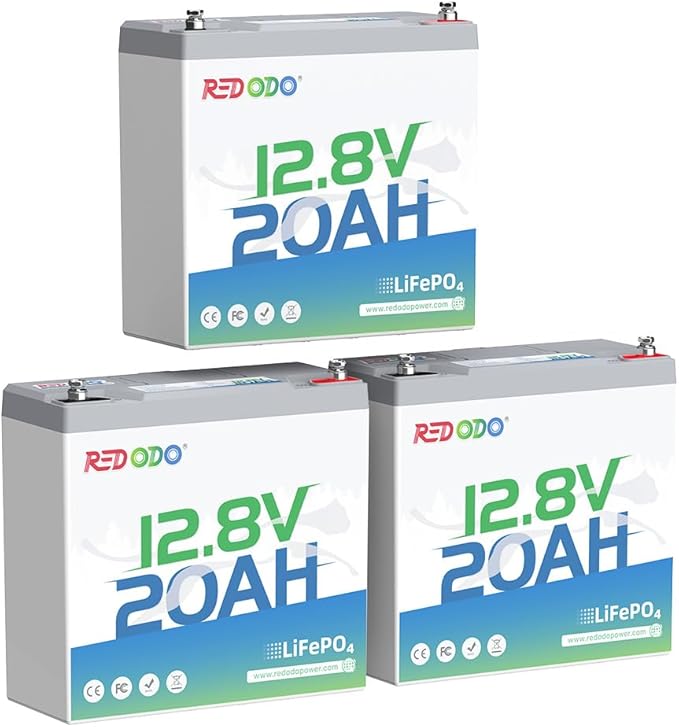 Redodo 12V 20Ah LiFePO4 Battery with 20A BMS, 4000+ Deep Cycles Lithium Battery, 256Wh Energy Storage, Ideal for Fish Finder,Outdoor Camping,Ice Fishing, 3 Pack