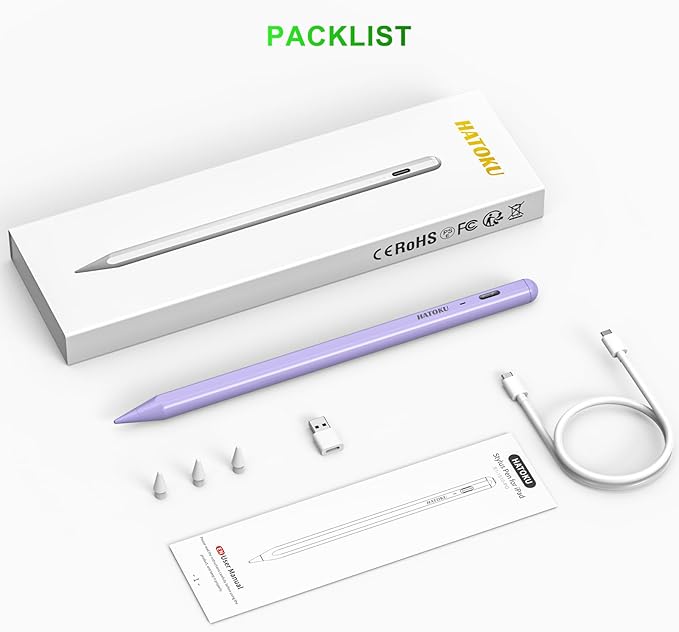 Stylus Pen for iPad 2018-2025: 15 Mins Fast Charging Pencil 1 Generation with Tilt Sensitivity Palm Rejection - Work for iPad Air 3 4 5 M2 M3- Pro 11" 12.9" M4 - Mini 5 6 - iPad 6 7 8 9 10 11 (Purple)