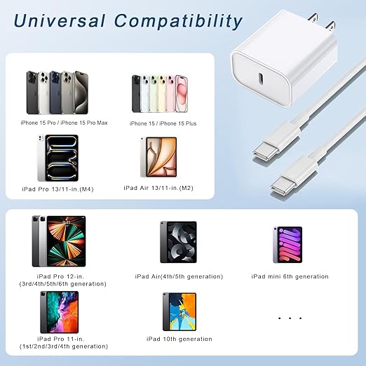 10FT Fast Charging Cord for iPhone 16 15,3Pack Extra Long 10Foot USB C to Type C Charger Cable 20W USB C Charger Block Cube Super Quick Charging for iPhone 16 15 Pro/Plus/Pro/Pro Max,iPad Pro/Air/Mini