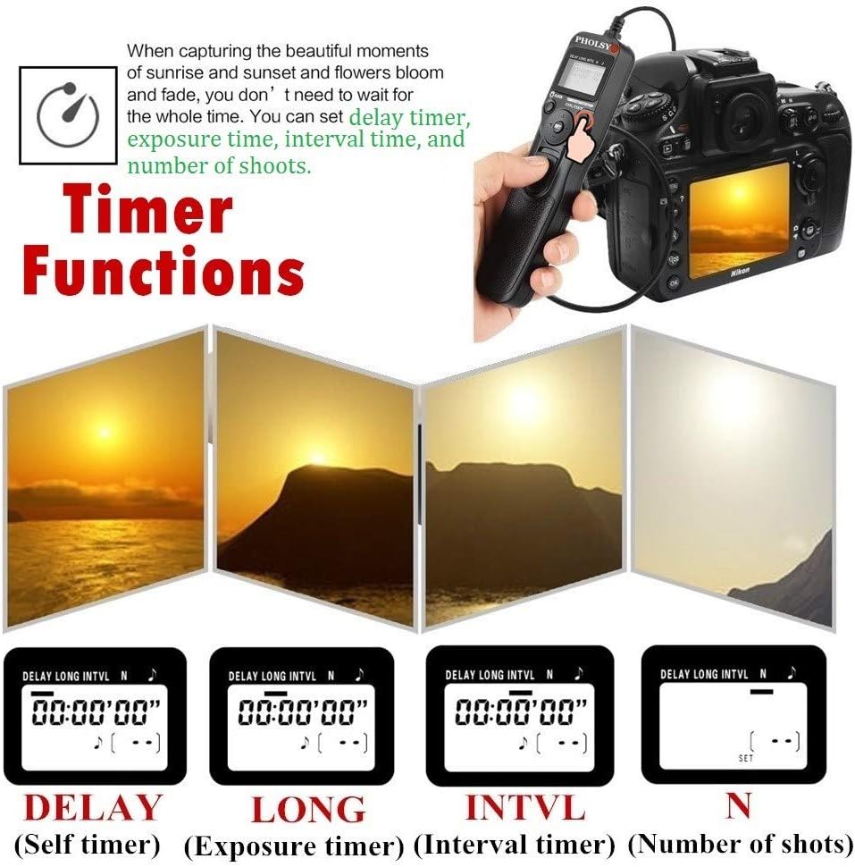 PHOLSY C6 Timer Remote Control with Intervalometer Compatible with Canon R10 R6 R8 90D 250D 200D 850D SX50HS; for Olympus E-M1X E-M1-II E-M1-III E-M5-III; for Fuji GFX100 GFX50R XT3 XT4 XT5 XT30