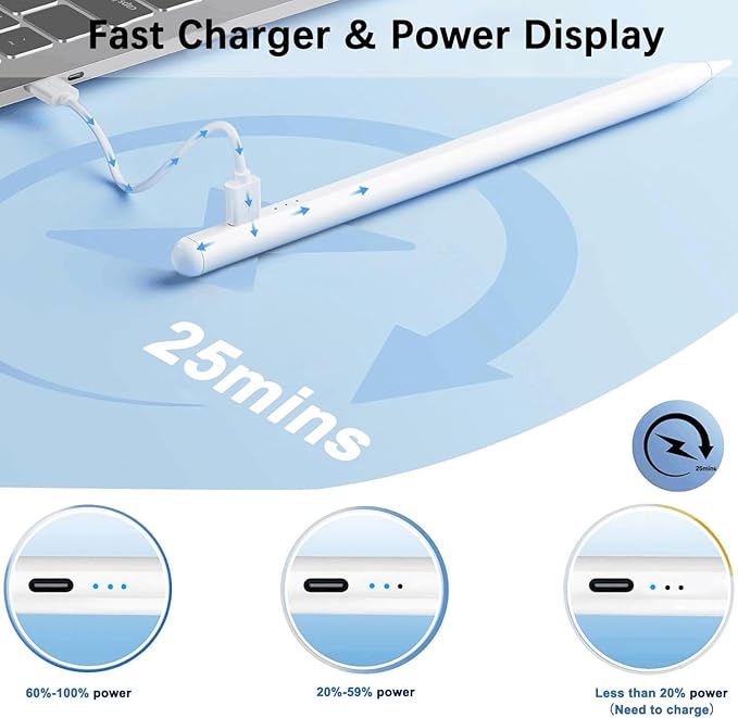 Stylus Pen for iPad (2025-2018),Tilt Sensitivity Palm Rejection Fast Charge Stylus Pencil,iPad Pencil for i Pad 11th A16/10/9/8/7/6th & Pro 13/12.9/11(M4) & Air 13/11(M3/M2) & Mini A17 Pro/6/5