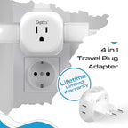 Ceptics Europe Travel Adapter Plug Set Schuko - 4 Input - Ultra Compact - Light Weight Type C, Type G - USA to Any Type C, G Countries UK, Ireland, Germany, France - 4 Pack (PT-9C-7-4PK),White