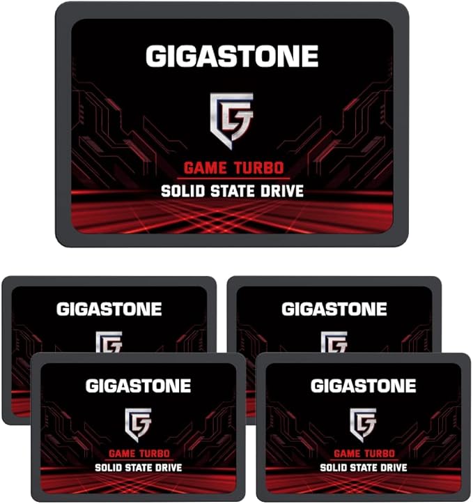 Gigastone SATA SSD 256GB (5-Pack) 2.5 inch SSD 520MB/s Upgrade Laptop PC Memory and Storage PS4 HDD Replacement 2.5" Internal Solid State Hard Drives SATA III SLC Cache 3D NAND Game Turbo Performance