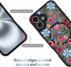 AIGOMARA Magnetic Case for iPhone 16 Plus [Compatible with MagSafe] Cute Pink Blue Flower Floral Pattern Soft TPU Bumper Hard PC Back Anti-Fall Shockproof Protective Slim Cover for Women Girls