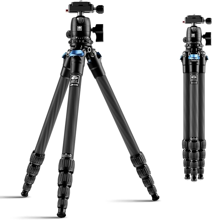 SIRUI Carbon Fiber Travel Tripod - Lightweight Only 0.93kg，Compact Tripod with 360° Panorama Ball Head Quick Release Plate, Max Height 50.2", Max Load 6kg for Camera, DSLR