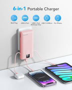 Charmast Portable Charger with Built-in Cables and Wall Plug, 20000mAh 20W USB C Power Bank Fast Charging Battery Pack Travel Essentials Compatible with iPhone 16/15/14/13 Series, Samsung Google iPad