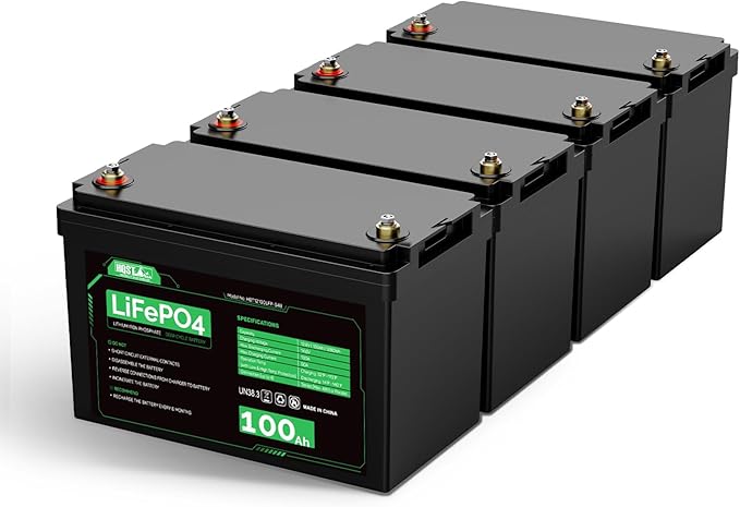 HQST LiFePO4 Battery 100ah Lithium Battery, 12V Lithium Iron Phosphate Battery Deep Cycle Marine Battery, 10 Year Lifetime with Low & High Temp Protection for RV, Trolling Motor, Boat-4 Pack