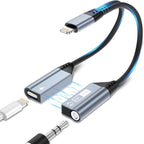 Magnetic Lightning to 3.5mm Headphone Jack Adapter, [Apple MFi Certified] 2 in 1 iPhone Headphone Adapter Aux Audio and Charger Adapter, iPad Headphone Adapter Charging Cable Splitter for iPhone 14 13