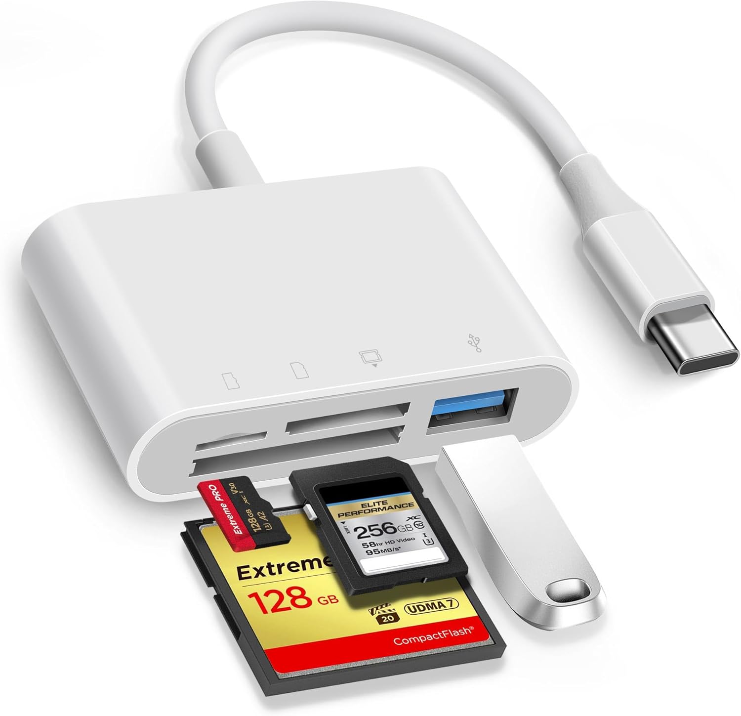 SD Card Reader, USB C to Micro SD/TF/CF Memory Card Reader, 4 in 1 USB Type C Camera Adapter for iPhone 15, iPad Pro, MacBook, Supports Memory Card SD/Micro SD/TF/Compact Flash