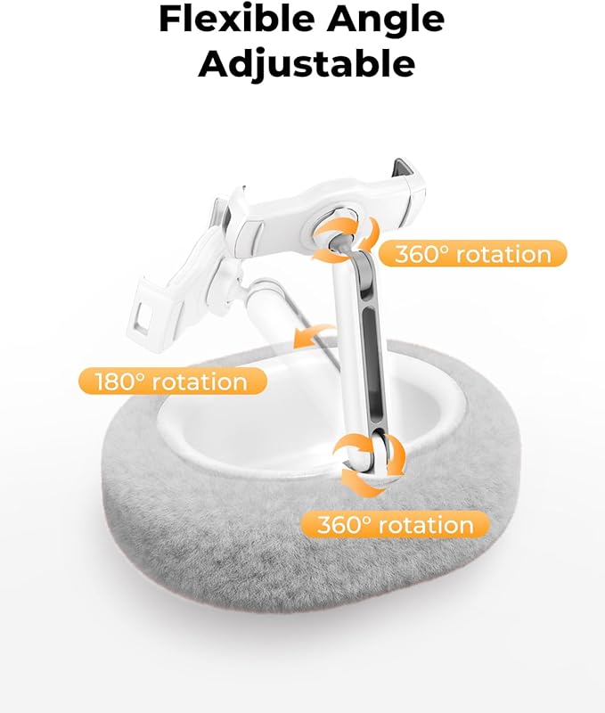 Kindle Pillow Stand – Soft Grey Fuzzy Tablet Holder with Storage Bowl, Hands-Free Lap Stand for Bed, Couch – Compatible with Kindle, iPad, Phones & E-Readers (Gray)