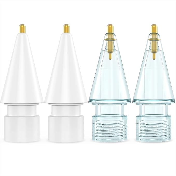 NIUTRENDZ 4 Pack Replacement Tips for Apple Pencil 2nd Generation and 1st Generation Fine Point Metal Tip, Wear-Resistant & Precise Control (1.95mm, White + Blue)