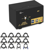 CKLau 2 Port USB 3.0 Quad Monitor KVM Switch HDMI 2.1 8K@60Hz 4K@144Hz with Audio Output and All Input Cable, 2 PCs 4 Monitors Video Keyboard Mouse Peripheral Sharing Switcher