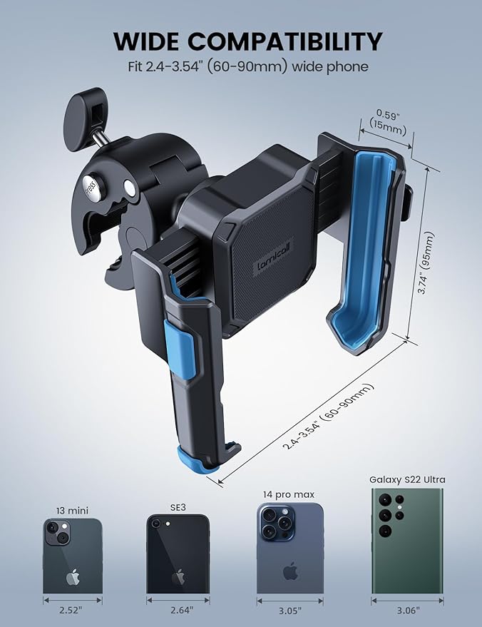 Lamicall Motorcycle Phone Mount Holder - [Camera Friendly] [1s Lock] Bike Phone Holder Handlebar Clamp, Bicycle Scooter Phone Clip, for iPhone 16 Pro Max, 15 14 13, Galaxy S25, 4.7-7" Phones, Blue