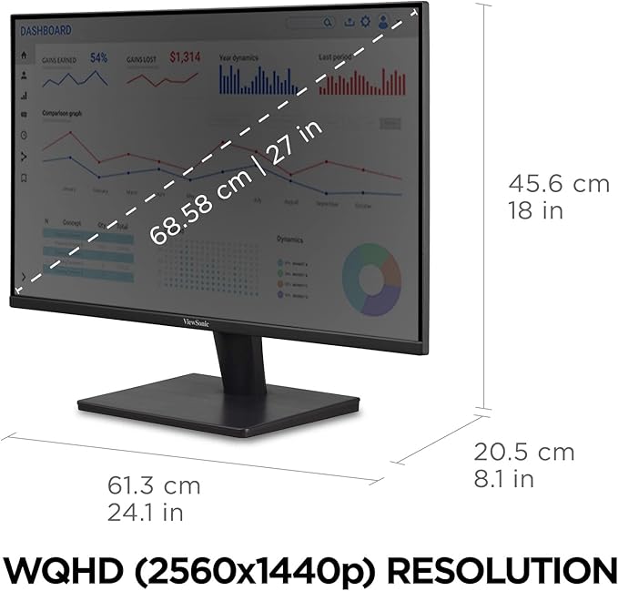 ViewSonic VA2715-2K-MHD 27 Inch 1440p LED Monitor with 100Hz, Ultra-Thin Bezels, HDMI and DisplayPort Inputs for Home and Office