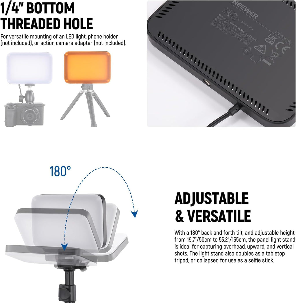 NEEWER BASICS LED Video Light Panel Lighting Kit, 3 Pack Bi Color Dimmable Portable Studio Lights with Tripod Stands & Filters, 3200K~5600K CRI95 750lux for Photography Video Recording Streaming, BP66