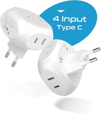 Ceptics European Travel Plug Adapter Europe Power Adaptor Charger 4 Input - Ultra Compact - Light Weight - USA to Any Type C Countries Such as Italy, Iceland, Austria and More - 2 Pack (PT-9C)