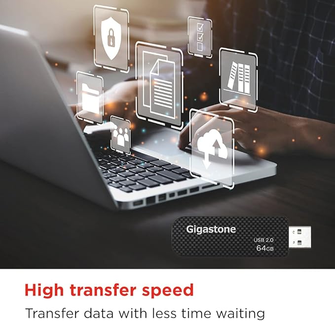 GIGASTONE V30 64GB USB 2.0 Flash Drive 2-Pack, Capless Retractable Design Pen Drive, Carbon Fiber Style, Reliable Performance & Durable