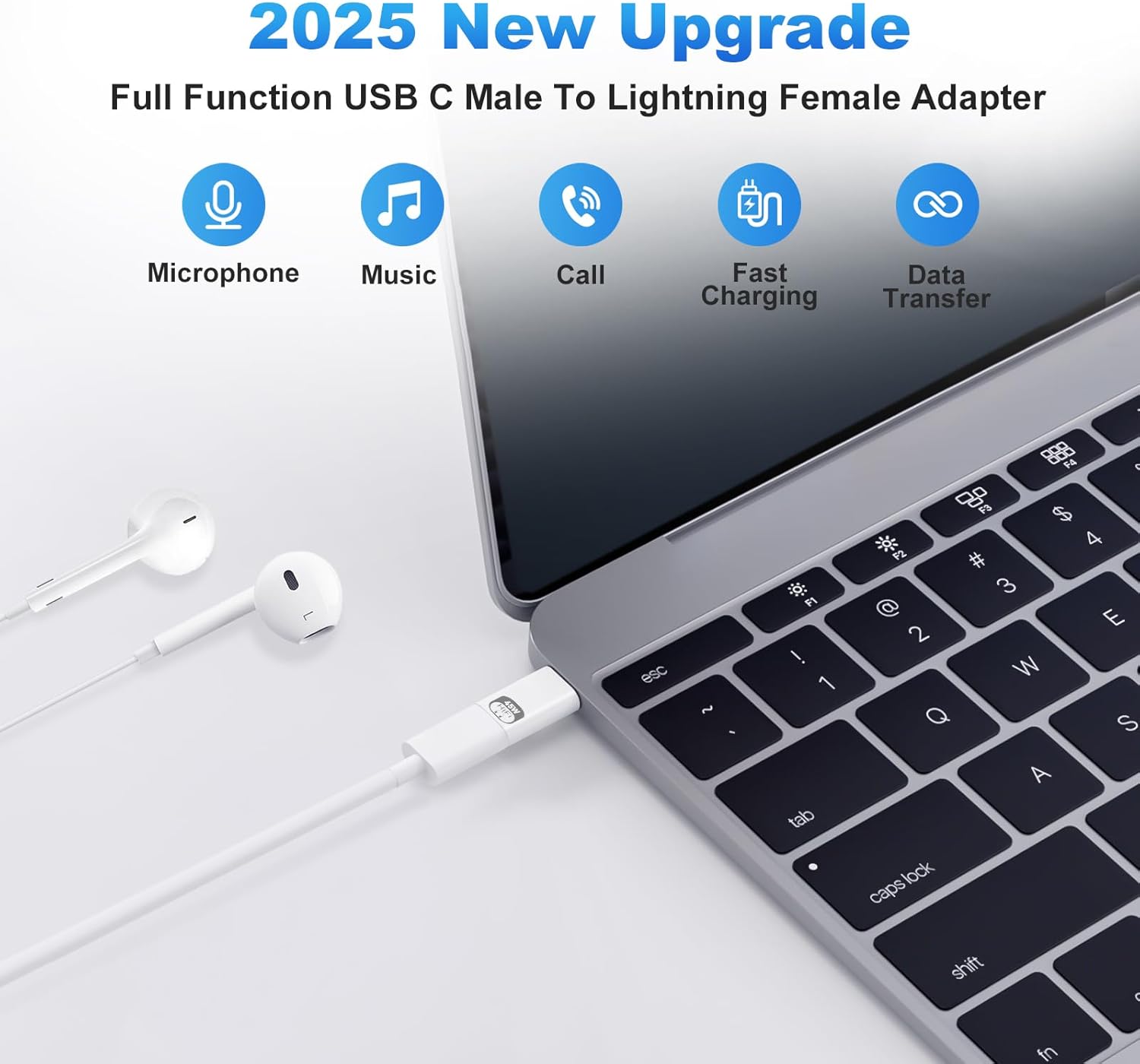 USB C to Lightning Audio Adapter,Lightning to USB C Hi-Fi Adapter for Headphones,480Mbps High-Speed Data Transmission with 45W Fast Charging for iPhone16/15 Series,iPad mini/Air/Pro