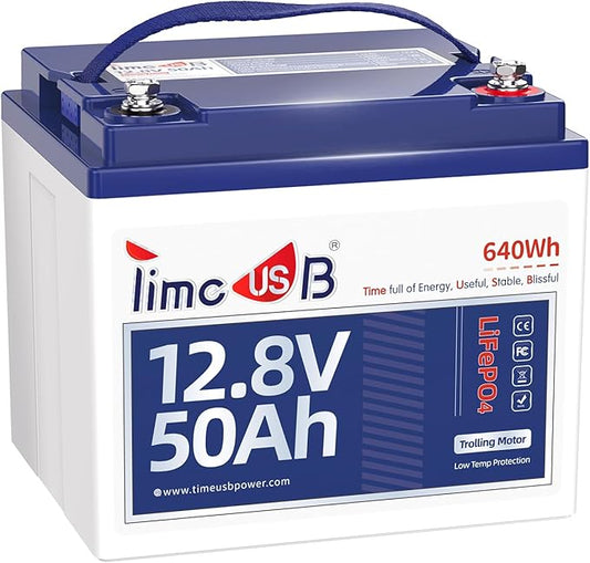 12V 50Ah TM LiFePO4 Battery with Low-temp Protection, 15000+ Cycles Battery with Grade A Cells, Built-in 50A BMS, Deep Cycle Lithium Battery Perfect for Trolling Motor, Kayak, RV,Camping