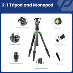 Fotopro 59" Carbon Fiber Travel Tripod, Compact Camera Tripod with Metal Ball Head, Detachable Monopod with Quick Release Plate and Bag, Load up to 8KG/17.63lbs
