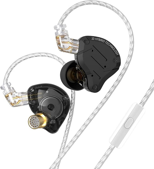 KZ ZS10 Pro in Ear Monitor, 4BA 1DD KZ Wired Headphone Multi Driver in Ear Earphone, IEM Headphones on Stage HiFi Monitor for Singer Guitarist Drummer (Matte Black with Mic)