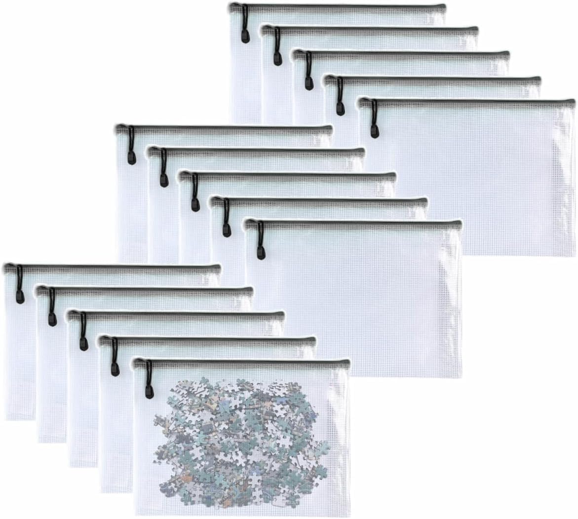 Plastic Mesh Zipper Pouch Document Folders Bag Zip File Bags for Office Supplies Storage-15 Pcs (Black, 11"x 14")