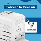 Ceptics Universal Travel Adapter 17.5W, 5 in 1 Universal Laptop Charger with 2X USB-A & USB-C 3.5A for Mobiles, Laptops, Cameras US, UK, EU, AU, All in 1 Type A, C, G, I Output, White