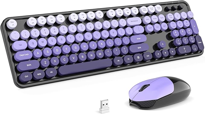 KNOWSQT Wireless Keyboard and Mouse Combo - Black-Purple Colorful 2.4G Typewriter Full-Size Cute Keyboards - USB Receiver Plug and Play, for Computer, PC, Laptop, Desktop, Windows