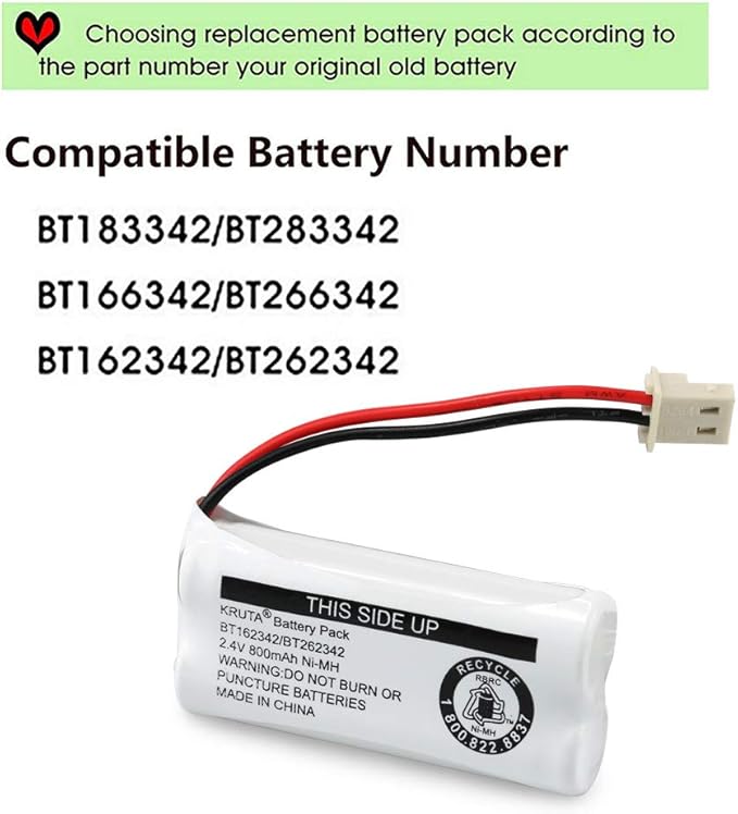 Kruta BT162342 BT262342 Cordless Phone Batteries Compatible with BT183342 BT283342 BT166342 BT266342 VTech CS6114 CS6419 CS6719 at&T EL52300 CL80111 Handset Telephone (Pack 6)
