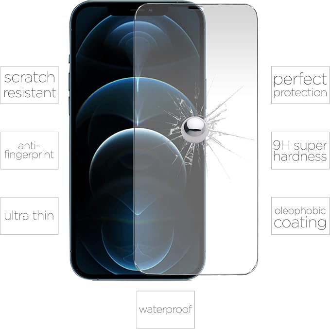 iPhone 12 Pro Max Tempered Glass Screen Protector [3 Pack]