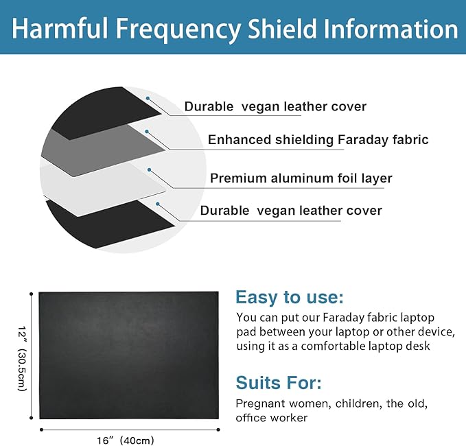 Laptop Pad Protection, Heat Shielding Laptop Pad EMI Blocker Lap Desk, Protector Portable Heat Blocker for Laptop, Tablets and Phones (12"-16")