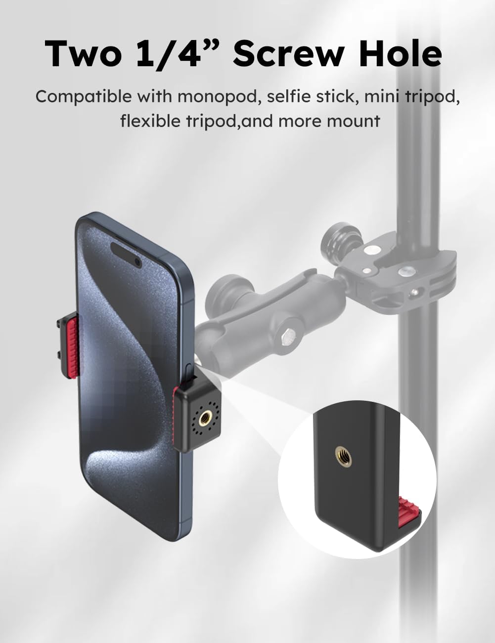 VRIG Phone Tripod Mount with Cold Shoe Adapter,Phone Holder Clip Connector Head Used for Monopod Selfie Stick Travel Mini Flexible Tripod and More