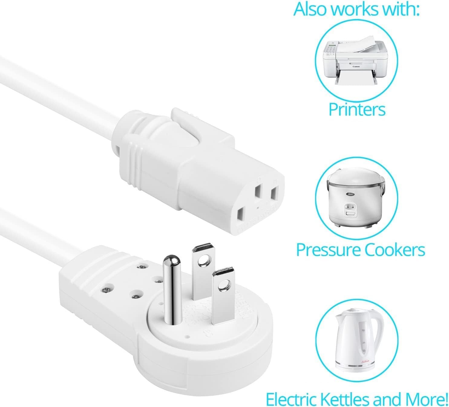 Maximm Monitor Computer Power Cord 3 Ft Flat Plug 360° Rotating PC Cable 3 Prong for, Desktop, Printer, Scanner, 16 AWG NEMA 5-15P to IEC13 - UL Certified