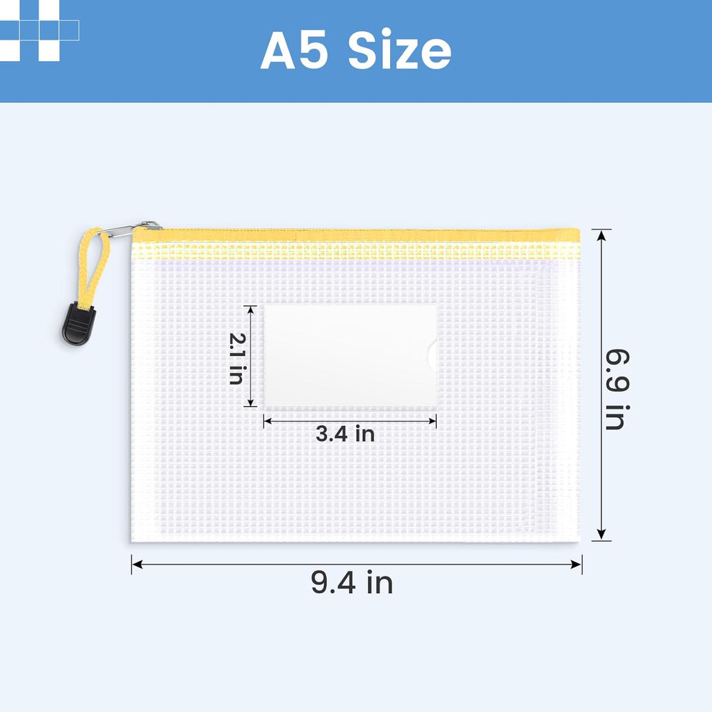 Sooez 24 Pack Mesh Zipper Pouch Bags with Label Pocket, A5 (9.4×6.8 in) Small Pencil Case Pouch for Organizing, Clear Plastic Pencil Pouches Bulk for School Supplies Storage, Money Envelopes for Cash