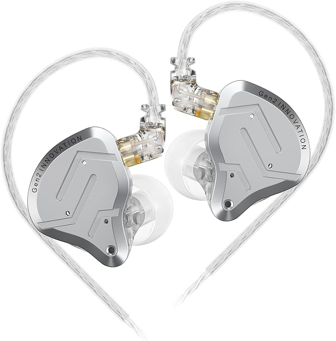 KZ ZSN Pro 2 in-Ear Monitors Headphones Metal Earphones 1BA+1DD Hybrid Technology HiFi Bass Clear Sound IEMs Noise Cancellation Earbuds Wired for Musicians Singer Audiophile(Silver,No Mic)