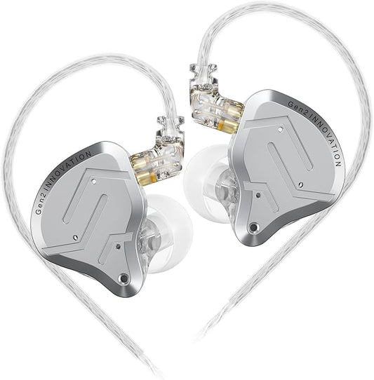 KZ ZSN Pro 2 in-Ear Monitors Headphones Metal Earphones 1BA+1DD Hybrid Technology HiFi Bass Clear Sound IEMs Noise Cancellation Earbuds Wired for Musicians Singer Audiophile(Silver,No Mic)