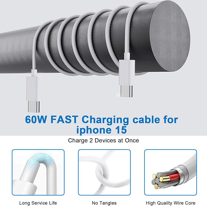 10FT iPhone 16e Fast Charger,2Pack 20W Dual Port USB C+A Power Adapter 10Foot Long USB C to C Fast Charging Cable Cord Quick Charging for iPhone 16e/16/16 Pro/15/15 Pro/Pro Max/Plus,iPad Pro/Air/Mini